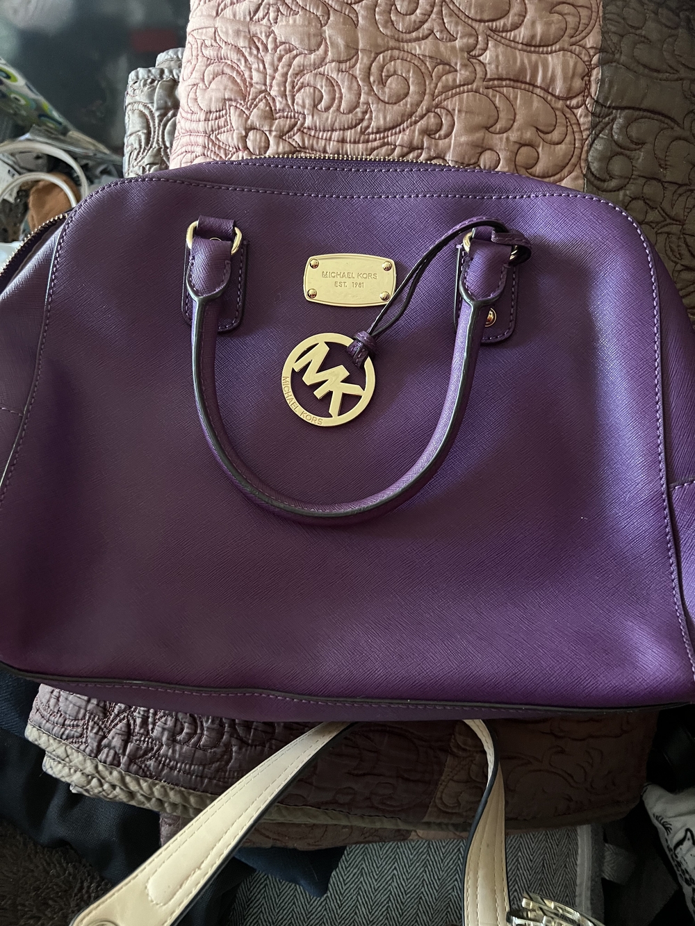 Michael Kors Plum Purple Saffiano Satchel with Gold Hardware